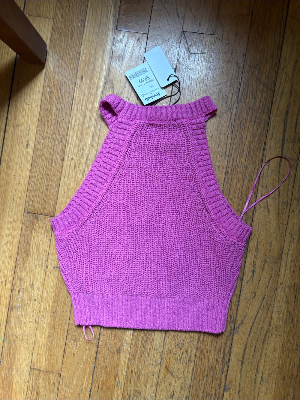 Open-Back Ribbed Halter Tank Top - Pink - Picture 3 of 3